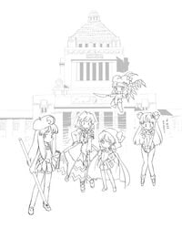 5girls bloomers bloomers_(victorian) cosplay female female_only flandre_scarlet galzoo_island hong_meiling kiriu mage magician monochrome object_on_head parody patchouli_knowledge remilia_scarlet sakuya_izayoi the_embodiment_of_scarlet_devil touhou underwear_on_head