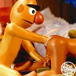 2boys anal_penetration bert dark-skinned_male erection ernie fisting gay holding_penis large_nose male male_only nude sesame_street tagme unibrow yaoi yellow_skin