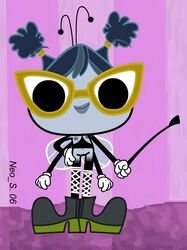 1female 2006 accurate_art_style antennae_(anatomy) boots disney disney_channel dominatrix eyewear fishnet_legwear flat_chest flat_colors insect_girl insect_wings nipples nude_female pussy rayna_cartflight sybduo the_buzz_on_maggie