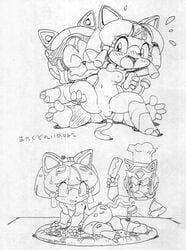 2girls anthro artist_request breasts cat feline female francine_manx fur furry line_art male monochrome polly_esther samurai_pizza_cats sex short_hair speedy_cerviche sukashii