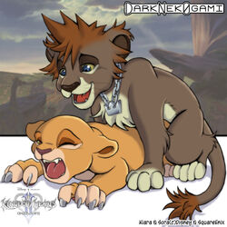 darknek0gami disney feline female female_feral feral fur kiara kingdom_hearts lion male mammal sora sora_(lion_form) square_enix straight the_lion_king