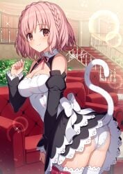 2d 2d_(artwork) ass breasts cat_tail date_a_live exposed_ass light-skinned_female maid maid_outfit maid_uniform medium_breasts panties pink_eyes pink_hair short_hair socks solo solo_female sonogami_rinne take_g thighs