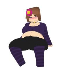 1girls artist_request big_breasts blush chubby chubby_female cleavage covered_nipples fat fat_belly fupa horny_female jenny_belle_(slipperyt) legwear looking_at_viewer minecraft sitting tagme_(artist) thick_thighs