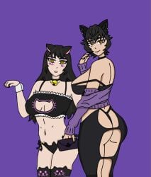 big_ass big_breasts big_butt black_hair blake_belladonna cat_ears cat_girl cat_humanoid cat_tail catgirl choker dress embarrassed female female_focus female_only kali_belladonna lingerie long_hair mother mother_and_child mother_and_daughter necklace panties revealing revealing_clothes rwby rwby_ice_queendom short_hair smug stockings sweater