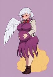 1futa 1girls ai_generated big_belly bloated_belly blush closed_eyes fart fart_cloud fart_fetish farting hands_on_ass sagume_kishin solo touhou