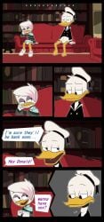 1boy1girl anthro comic_page deadinside97 dialogue disney donald_duck duck ducktales ducktales_(2017) flat_chest furry inminent_sex lena_de_spell