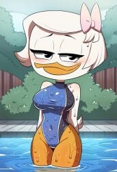 ai_generated big_breasts blush disney ducktales ducktales_(2017) one-piece_swimsuit ribbon swimsuit webby_vanderquack