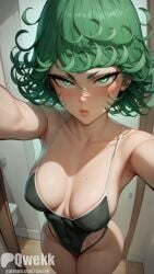 1girls ai_generated bare_arms bare_legs bare_shoulders bare_thighs big_breasts blush clothed clothing color female female_focus female_only green_eyes green_hair hi_res large_breasts light-skinned_female light_skin looking_at_viewer one-punch_man qwekk short_hair solo solo_female tatsumaki thick_thighs