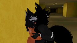 bonghaunter bruce911 female femboy karelia_(acerattman) kissing making_out mal0 pinned_to_wall scp-1471 smiler_(the_backrooms) the_backrooms vrchat vrchat_avatar