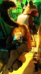 anthro anthro_only ass brown_body brown_fur clothed clothing erection fluffy fluffy_tail fur genitals guardians_of_the_galaxy hi_res male mammal marvel partially_clothed penis procyonid raccoon raised_tail rocket_raccoon sex_toy shirt sidekick solo tail tank_top topwear