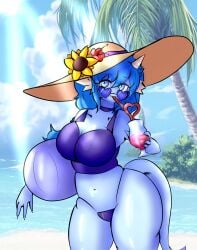 1girls beach big_ass big_breasts big_tits bikini cute_face dragon dragon_girl fangs full_nelson full_nelson_(legs_held) skittydrawings