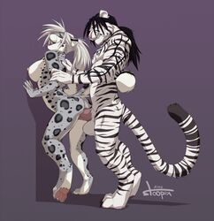 2016 anthro balls duo feline female fur furry_ears furry_tail leopard male mammal penetration penis pussy sex simple_background snow_leopard stoopix straight stripes tail tiger vaginal_penetration white_tiger