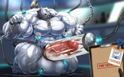 bodybuilder crimsonrabbit cum cumming cumshot furry hyper hyper_balls hyper_cock hyper_genitalia hyper_penis hyper_testicles male male_only milking_machine muscles muscular muscular_arms muscular_male muscular_thighs