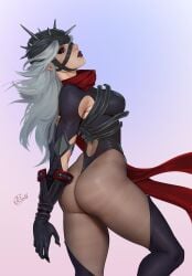 ass_focus big_breasts clothed fat_ass female female_focus female_only freli hi_res high_resolution malice_(marvel_rivals) marvel_rivals nice_ass silver_hair simple_background solo solo_female solo_focus tight_clothing