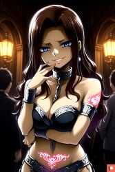 ai_generated big_breasts blue_eyes brown_hair cana_alberona collar corruption dancer_outfit earrings enemy_conversion evil evil_grin evil_smile fairy_tail female front_view gesugao glowing_eyes hand_to_own_mouth harem_outfit huge_breasts long_hair looking_at_viewer omega_weirdo patreon pubic_tattoo seductive_smile slave_collar smile smiling smiling_at_viewer solo_focus tattoo womb_tattoo