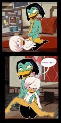 anthro comic_page deadinside97 disney duck ducktales ducktales_(2017) flat_chest furry heart-shaped_pupils incest lena_de_spell magica_de_spell nude pantyhose pussy_juice sex thighhighs yuri