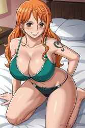 ai_generated aichat bra clothing female female_only lingerie nami_(one_piece) on_bed one_piece panties pinku pinku.ai pinkuai seductive sexy