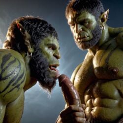 ai_generated bara big_muscle big_penis erection green_skin huge_cock male muscular_male orc orc_male orced penis