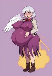 1futa 1girls ai_generated big_belly bloated_belly blush fart fart_cloud fart_fetish farting hands_on_ass huge_belly moaning sagume_kishin solo surprised touhou