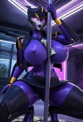 1robot_girl 3d ai_generated alternate_version_available big_breasts breasts hasbro high_heels looking_at_viewer money nipples no_bra purple_body purple_eyes purple_nipples robot_humanoid roger1011 squatting stripper_poles thick_thighs thighs thong transformers transformers_prime