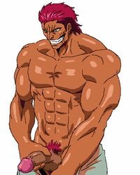 1boy abs animated bara erection gif male male_only muscle muscles nedayashi penis pink_hair smile solo tagme toriko_(series) undressing zebra_(toriko)