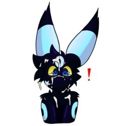 anthro anthro_only black_body black_fur blue_eyes bodily_fluids cum cum_on_face eeveelution eyewear fur generation_2_pokemon genital_fluids glasses male mark_in_face nintendo pokemon pokemon_(species) solo surprised_expression umbreon vulpeku