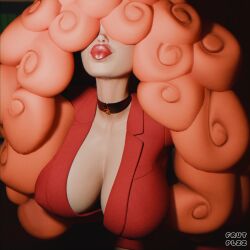 artist boss choker cleavage frutplzz lia3d pinup puckered_lips red_hair red_lipstick sara_bellum secretary