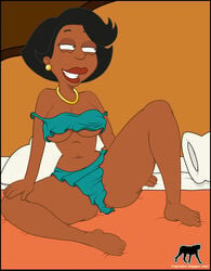 1girls alternate_version_available anus bed big_breasts bikini cleavage dark-skinned_female dark_skin donna_lou_retten_tubbs-brown donna_tubbs family_guy female female_only front_view milf sitting solo the_cleveland_show tropicoboy underboob