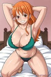 ai_generated aichat bra lingerie nami_(one_piece) on_bed one_piece panties pinku pinku.ai pinkuai seductive sexy