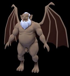 1boy 3d beard belly disney facial_hair gargoyles hudson_(gargoyles) long_beard male male_only mature_male penis solo suce testicles wings