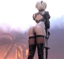 3d 3d_animation animated ass ass_focus big_ass female leotard nier nier:_automata swaying swaying_ass thick_thighs thighs yorha_2b