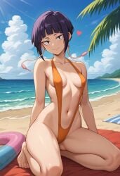 ai_generated beach cesar13_(artist) girl jirou_kyouka my_hero_academia sling_bikini