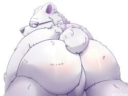 4:3 anthro ass balls bear big_butt eyewear genitals glasses hi_res kou_polaris male mammal otherpolanda polar_bear slightly_chubby solo ursine