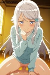 ai_generated blue_eyes female imouto_sae_ireba_ii kani_nayuta penis pussy reverse_cowgirl_position small_breasts stable_diffusion vaginal_insertion white_hair