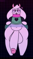 anthro bedroom_eyes blush bovid caprine clothed clothing clothing_lift deltarune evilfiendish eyewear femboy fur genital_focus genitals glasses goat heart_symbol hi_res male mammal narrowed_eyes open_mouth penis penis_focus presenting presenting_penis ralsei scarf seductive smile solo thick_thighs undertale_(series) white_body white_fur