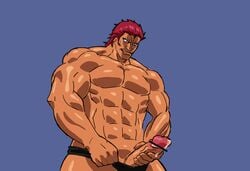 1boy abs bara censored cum erection human male male_only muscle muscles nedayashi pecs penis pink_hair solo topless toriko_(series) undressing zebra_(toriko)