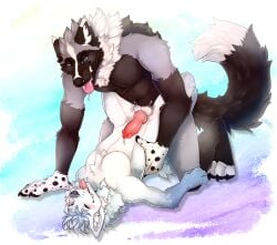 2025 absurd_res anal anal_sex animal_genitalia animal_penis anouk_blamore anthro anthro_on_anthro anthro_penetrated anthro_penetrating anthro_penetrating_anthro arctic_fox aske_(tsarfox64) black_body black_fur blue_eyes blush bodily_fluids canid canine cum drooling duo fox fur genital_fluids genitals grey_body grey_fur hair hi_res knot male male/male mammal neckfluff nude one_eye_closed penetration penis piercing red_fox saliva sex silver_fox spotted_paws tail teeth tongue tongue_out true_fox tyrartist white_body white_fur wink