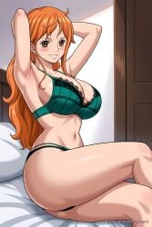 ai_generated aichat bra clothing female female_only lingerie nami_(one_piece) on_bed one_piece panties pinku pinku.ai pinkuai seductive sexy