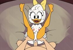 ai_generated anthro disney duck ducktales ducktales_(2017) furry may_duck missionary_position ponytail