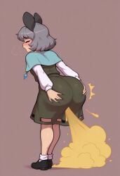 1girls ai_generated embarrassed fart fart_cloud fart_fetish farting nazrin presenting presenting_hindquarters touhou