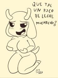 anthro breasts bunny_maloney charlotte_(bunny_maloney) female furry goat goat_horns holding_breast looking_at_viewer spanish spanish_dialogue spanish_text tagme