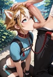 ai_generated animal_ears ball_lick ball_sucking ball_worship balls ballsack big_penis cock cock_on_face collar dog_boy dog_ears drooling femboy femboysub gay gay_sex genshin_impact gorou_(genshin_impact) hoyoverse kneeling leash leash_and_collar looking_at_partner looking_up male_only oral_sex otoko_no_ko penis penis_on_face puppy puppyplay submissive submissive_male sucking_testicles tagme testicle_sucking testicles trap twink