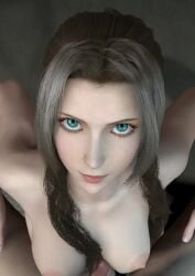 1boy 1girls aerith_gainsborough brown_hair eye_contact final_fantasy final_fantasy_vii final_fantasy_vii_remake green_eyes light-skinned_female light-skinned_male light_skin longer_than_30_seconds looking_at_viewer naizuri paizuri pov small_breasts small_penis straight tagme titjob vertical_video video virtamate