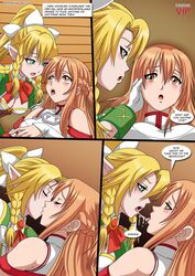 2girls alfheim_online an_enchanted_meal bbmbbf blonde_hair brown_hair comic elf forced_sexuality_change kissing leafa multiple_girls palcomixvip.com saliva sword_art_online sword_art_online:_fairy_dance sylph yuri yuuki_asuna