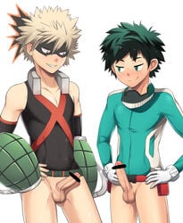 2boys blonde_hair censored erection green_eyes green_hair ialcor izuku_midoriya katsuki_bakugou male_only multiple_boys my_hero_academia red_eyes tagme