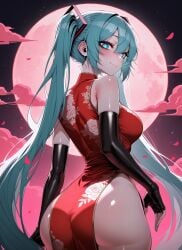 1girls ai_generated akihime69 ass breasts dress female female_only hatsune_miku large_ass light-skinned_female light_skin looking_at_viewer looking_back solo vocaloid