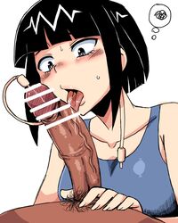 1boy 1girls big_breasts bimbo black_eyes black_hair busty censored cock_worship dark-skinned_male dark_skin fellatio female handjob huge_breasts interracial kitsune-tsuki_(getter) kyoka_jiro large_penis licking licking_penis male my_hero_academia open_mouth oral penis plug pubic_hair short_hair shounen_jump sketch solo_focus spoken_squiggle squiggle straight sweat teenager tongue tongue_out veins veiny_penis