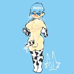 1futa 1futanari 5_sock_outfit blue_eyes blue_hair blush cock_sleeve cock_sock cocksleeve cow_pattern cow_print cow_print_armwear cow_print_legwear cow_print_thighhighs cum cum_drip cum_through cum_through_clothes cum_through_clothing dickgirl futanari gloves half-closed_eyes intersex light-skinned_female light-skinned_futanari light_skin looking_at_viewer musk musk_clouds musky musky_cock oc original_character penis precum precum_drip self_upload short_hair smug solo solo_dickgirl solo_futa solo_futanari stage-01