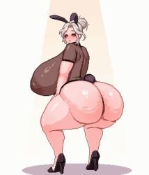 animated bare_ass bodystocking bouncing_ass bouncing_breasts cellulite gigantic_breasts heart heels hyper_ass hyper_breasts labiata_(last_origin) labiata_prototype_(last_origin) last_origin milf pixel_art rabbit_ears short_sleeves spotlight wet_tea