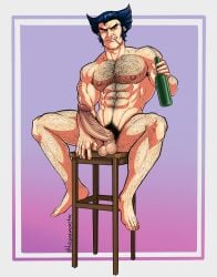 balls bara big_penis body_hair boner erection james_howlett male male_only marvel marvel_comics muscles muscular nude penis sideburns sitting solo solo_male spread_legs triceramonster wolverine_(x-men) x-men